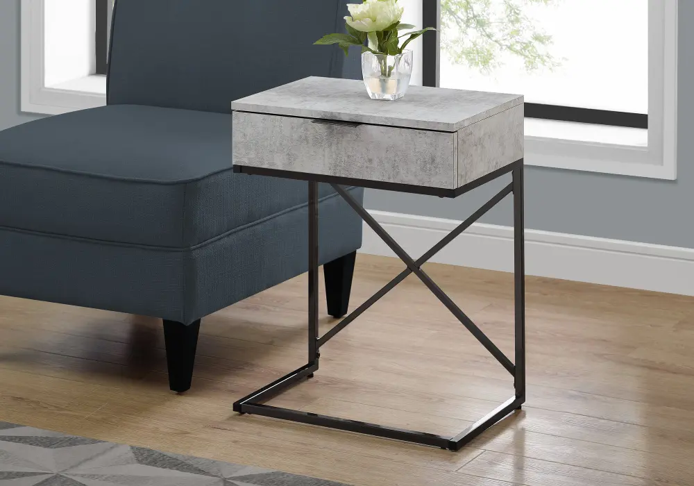 Cement Gray and Black Drawer Top Metal Accent Table-1