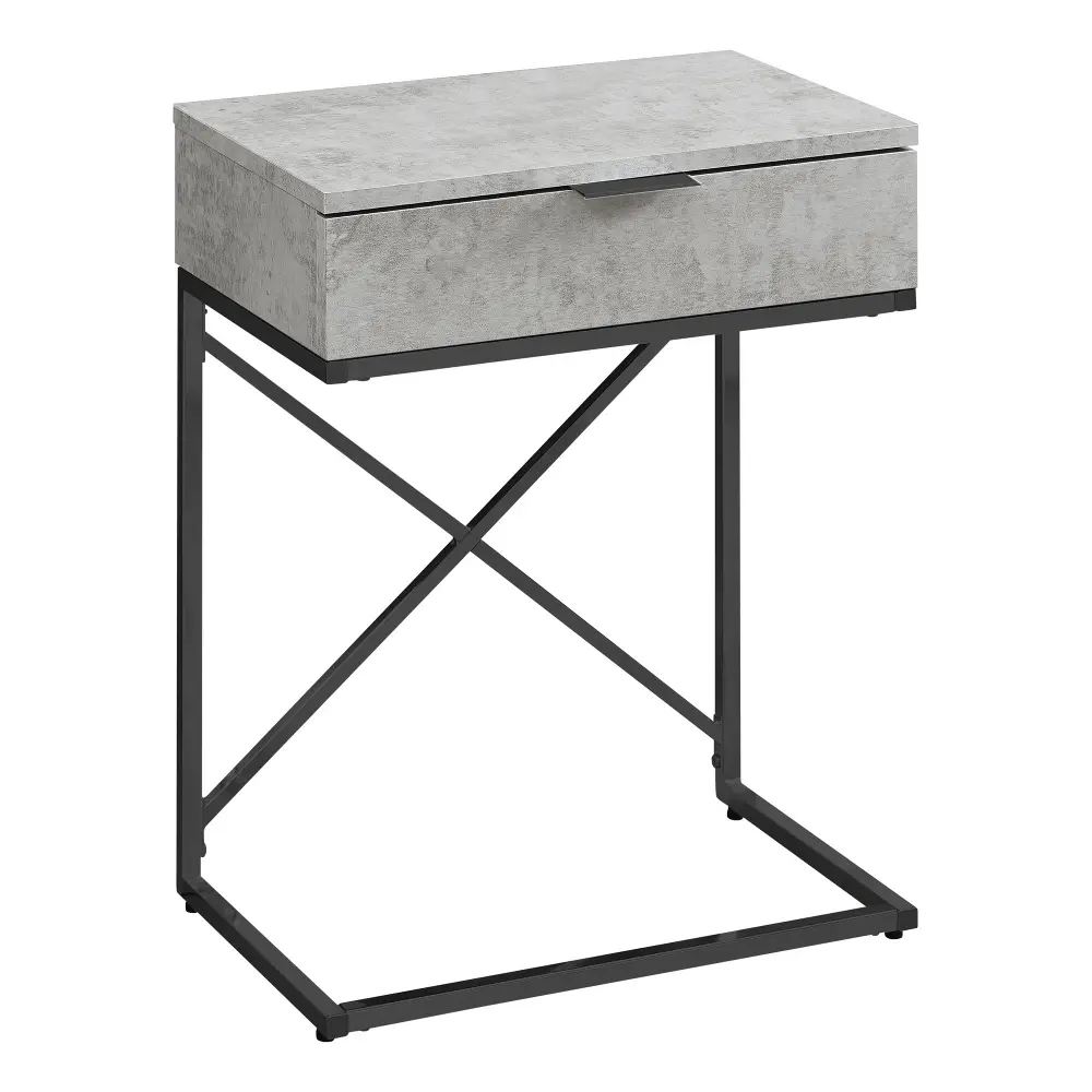 Cement Gray and Black Drawer Top Metal Accent Table-1