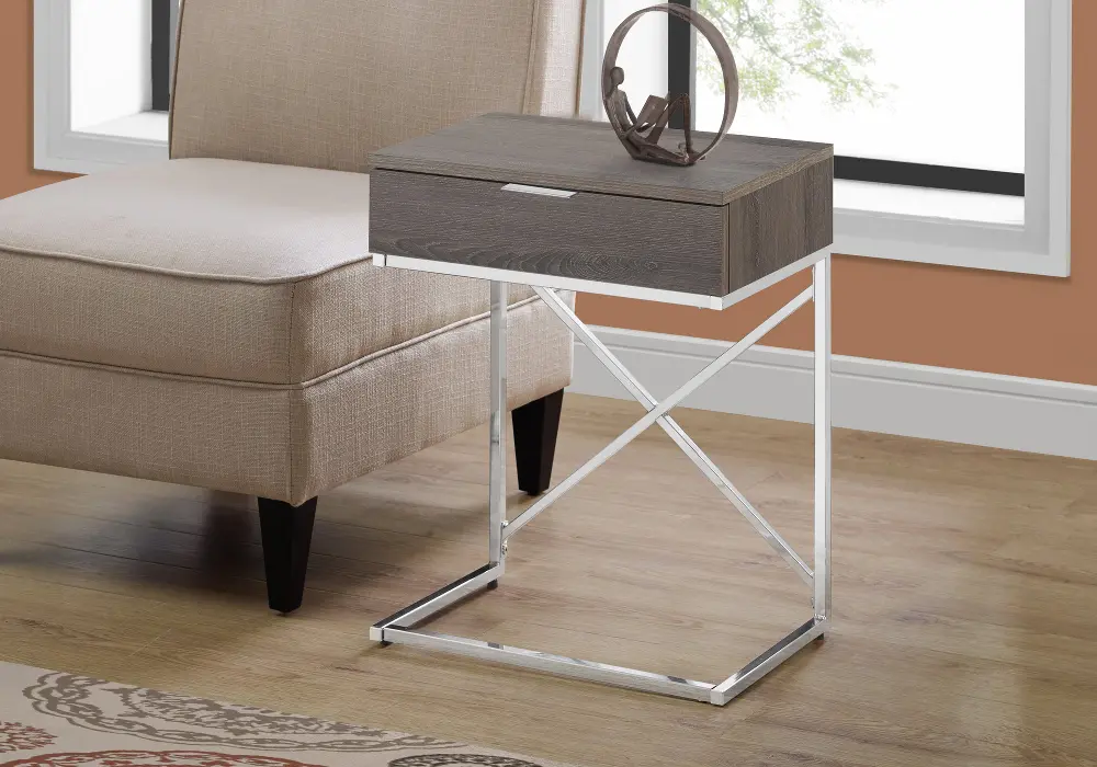Dark Gray and Chrome Drawer Top Metal Accent Table-1