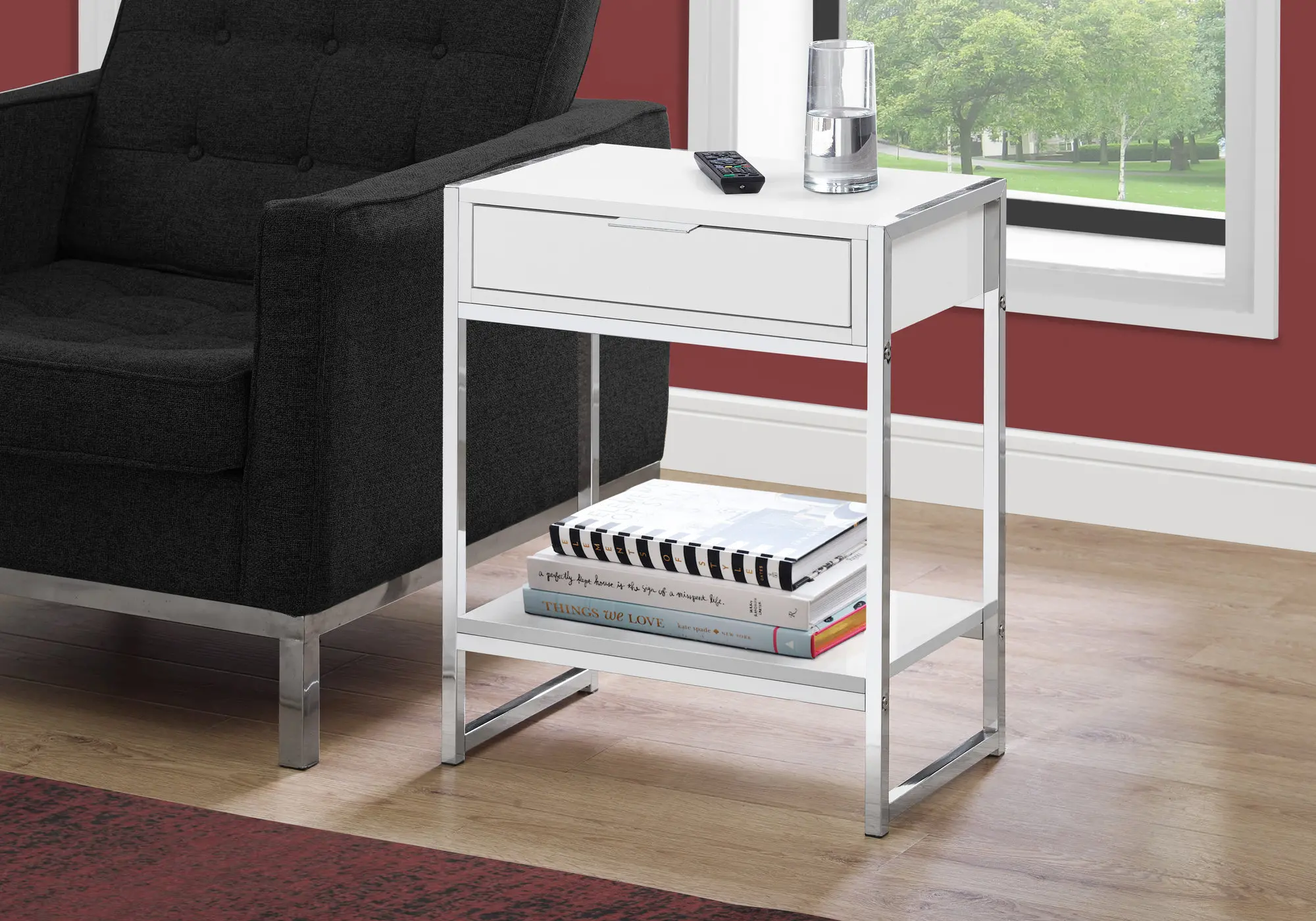 White and Chrome Metal End Table