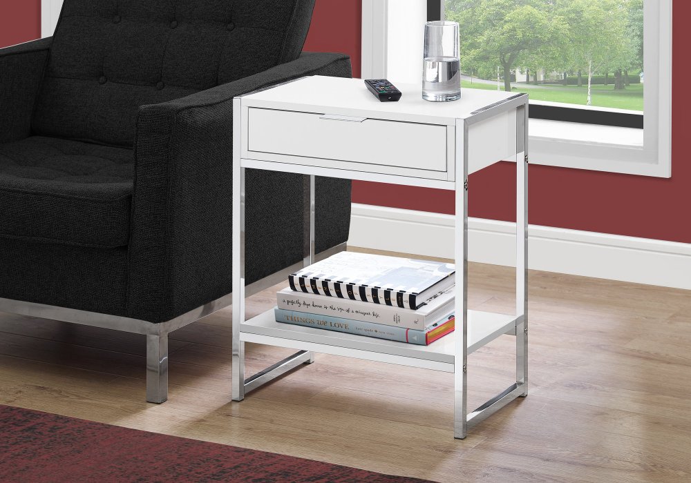 Photos - Other Furniture Monarch Specialties White and Chrome Metal End Table I 3480 