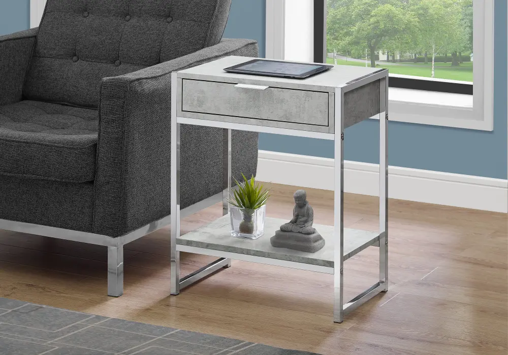 Cement Gray and Chrome Metal End Table-1