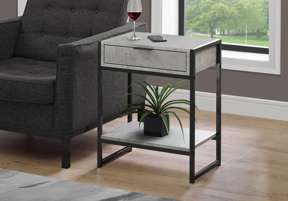 Cement Gray and Black Metal End Table-1