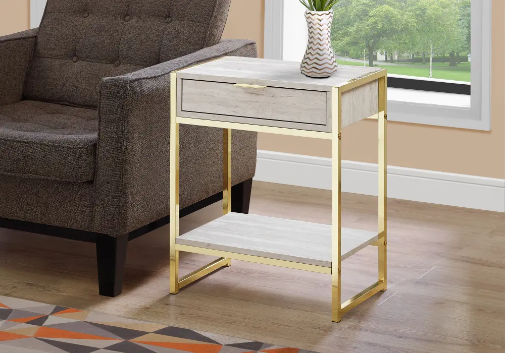 Beige and Gold Metal End Table-1