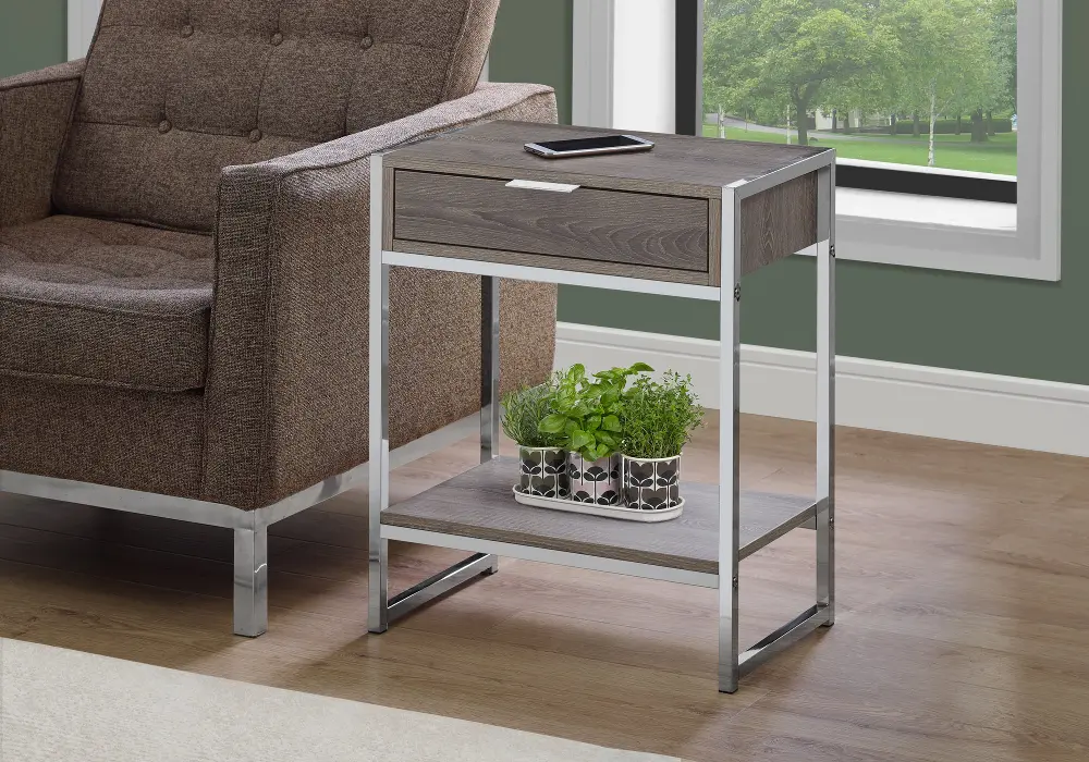 Taupe and Chrome Metal End Table-1