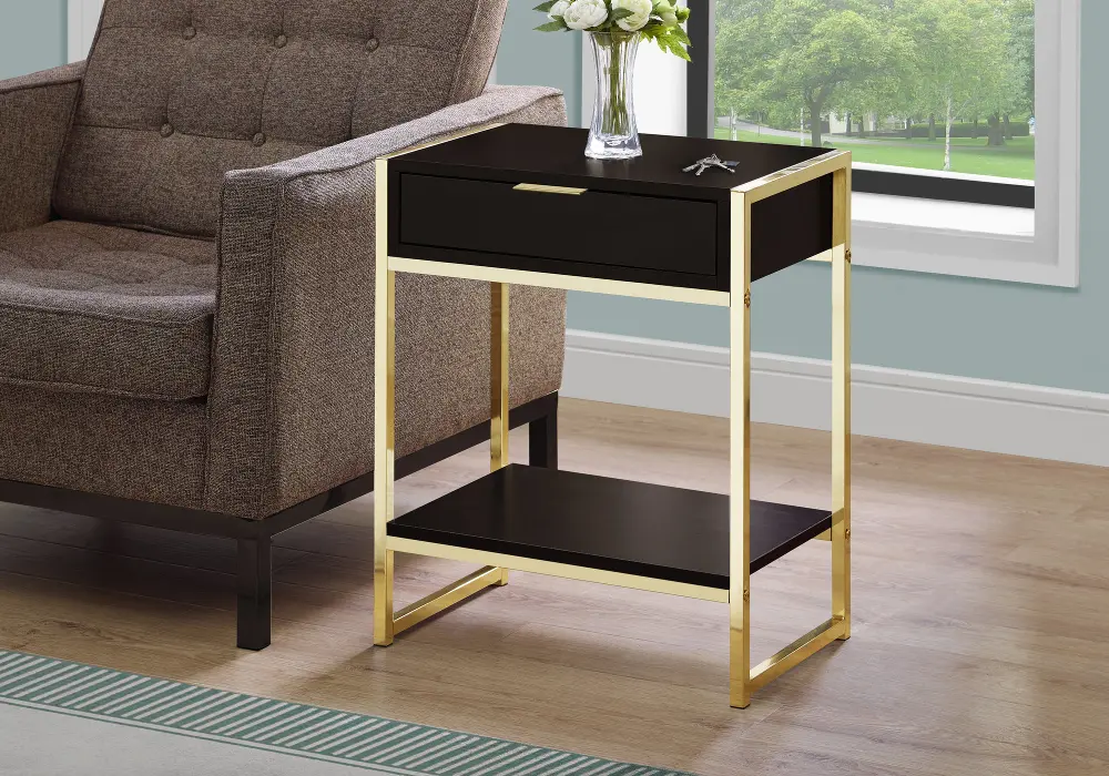 Brown and Gold Metal End Table-1