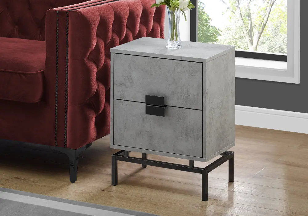 Cement Gray and Black End Table with Drawers-1