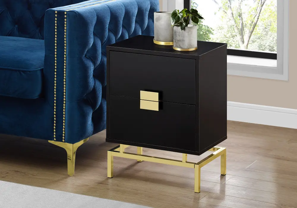 Brown and Gold End Table with Drawers-1