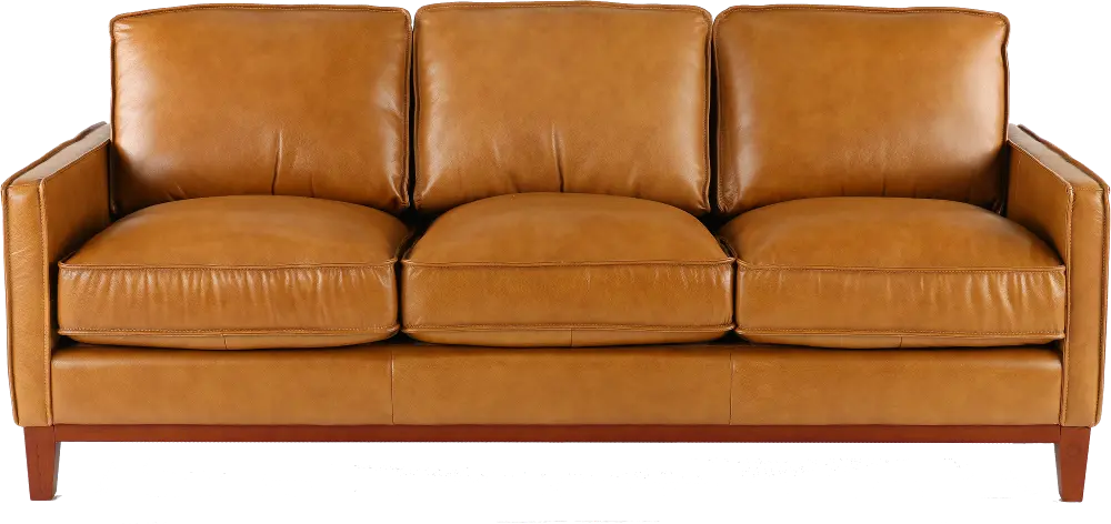 Newport Mid Century Modern Camel Brown Leather Sofa-1