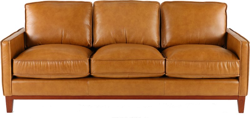 Newport Mid Century Modern Camel Brown Leather Sofa