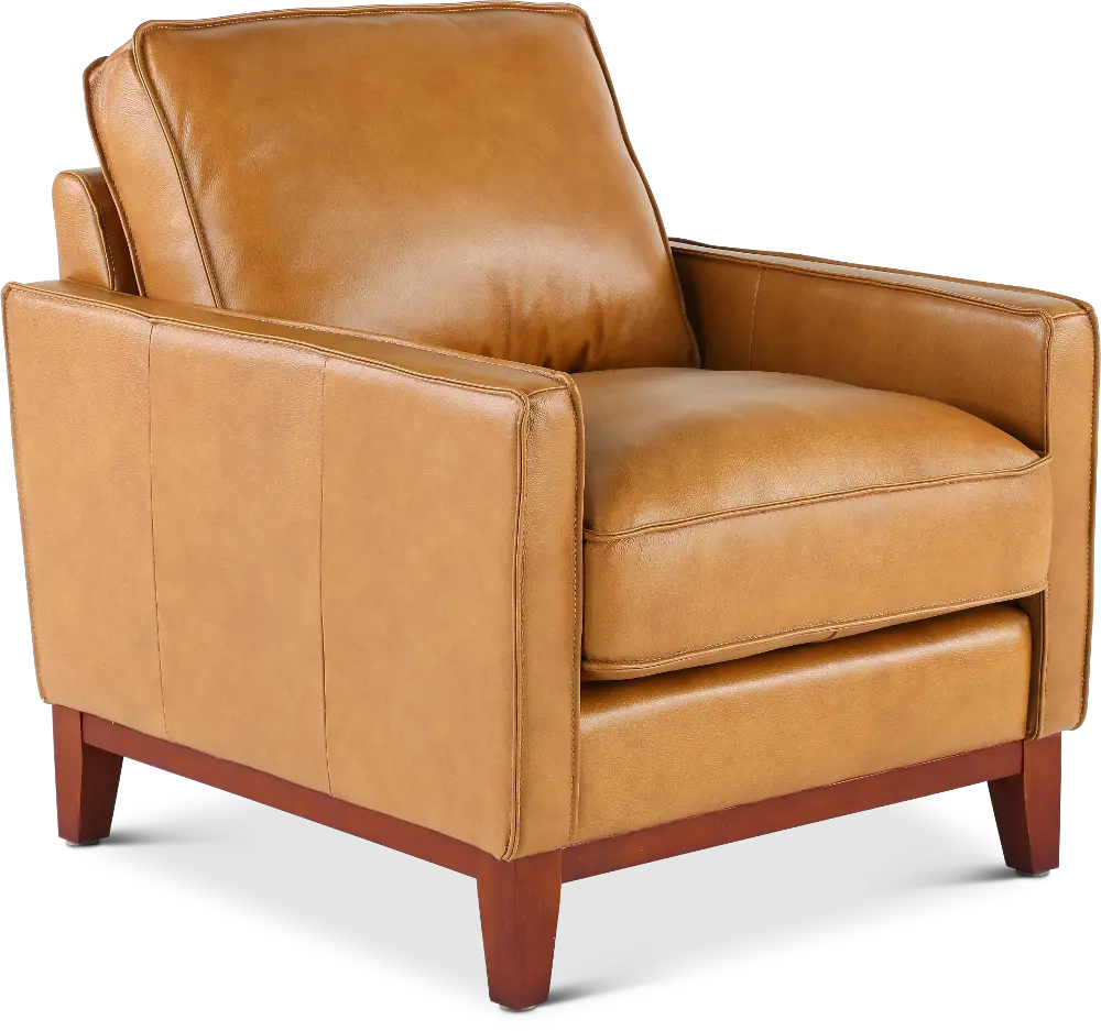 Newport Mid Century Modern Camel Brown Leather Chair-1