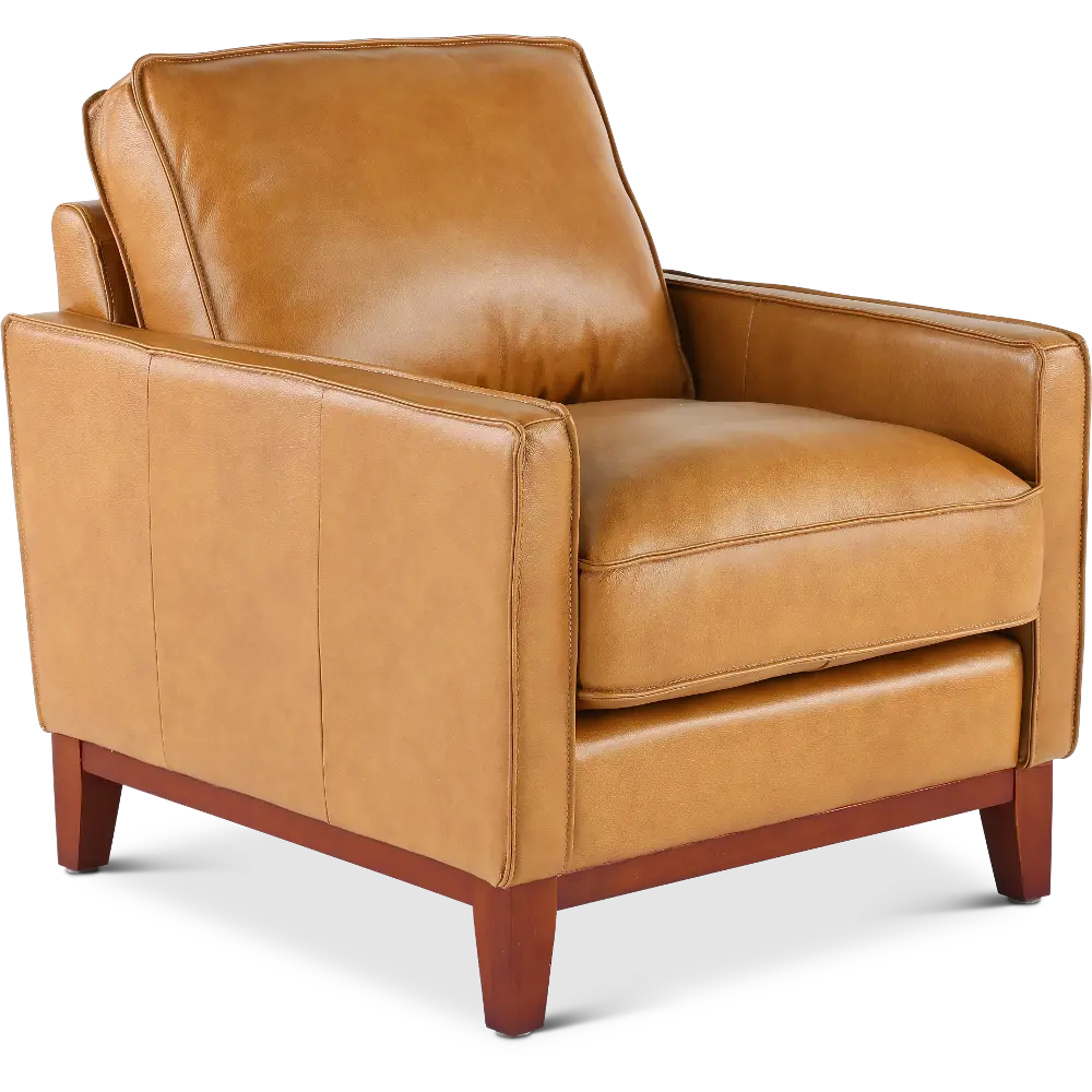 Newport Mid Century Modern Camel Brown Leather Chair-1