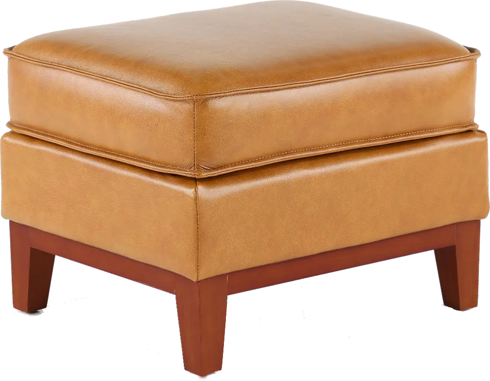 Newport Mid Century Modern Camel Brown Leather Ottoman-1