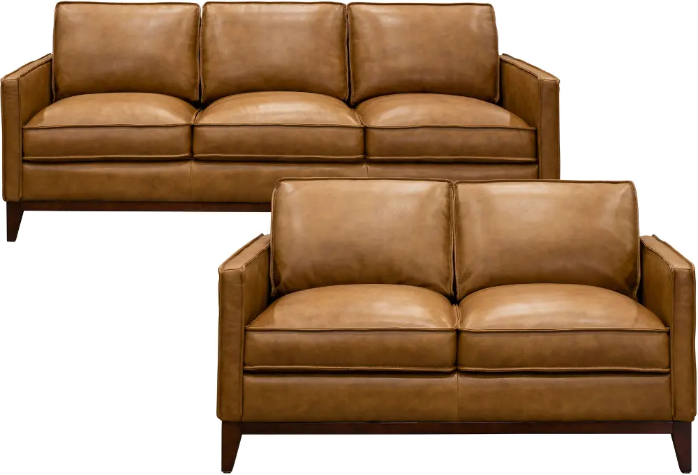 Camel Brown Leather 2 Piece Living Room Set - Newport-1