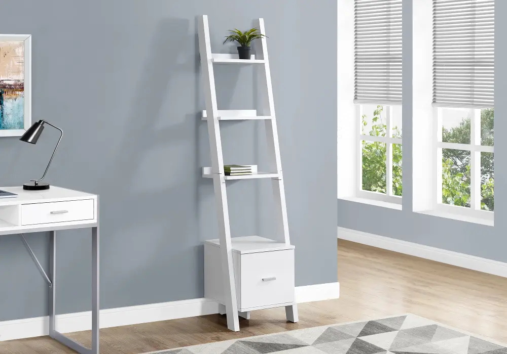 White 69 Inch Ladder Bookshelf-1