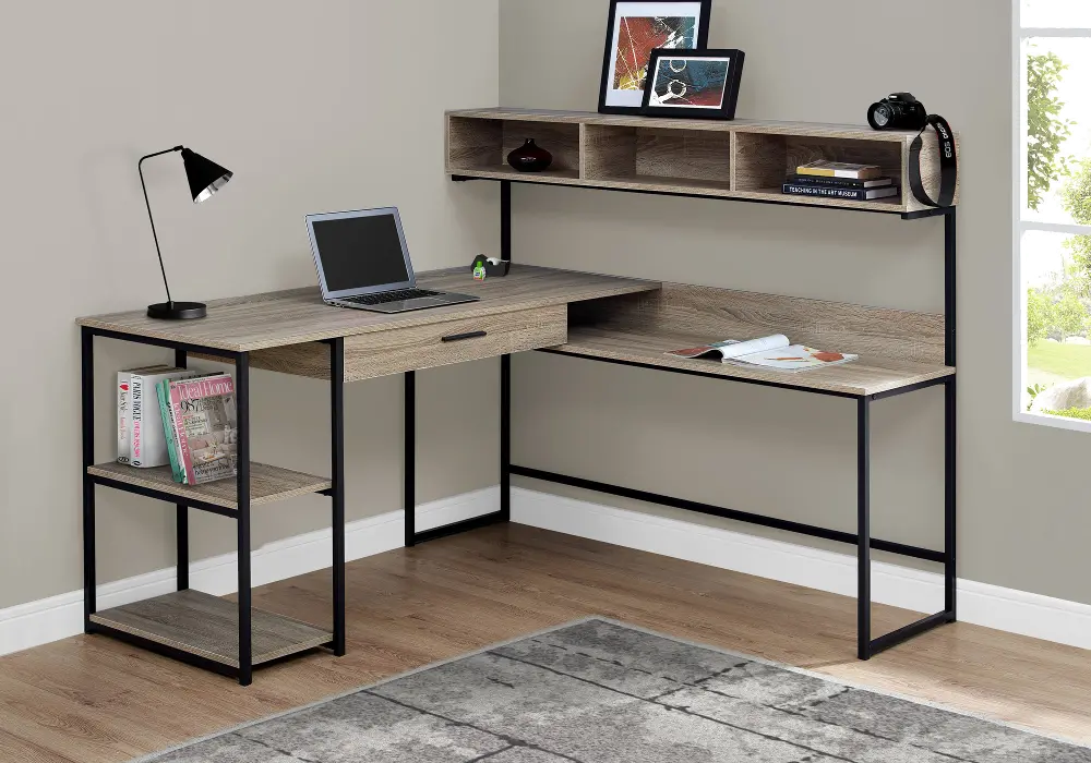 Taupe and Black Metal Corner Computer Desk-1