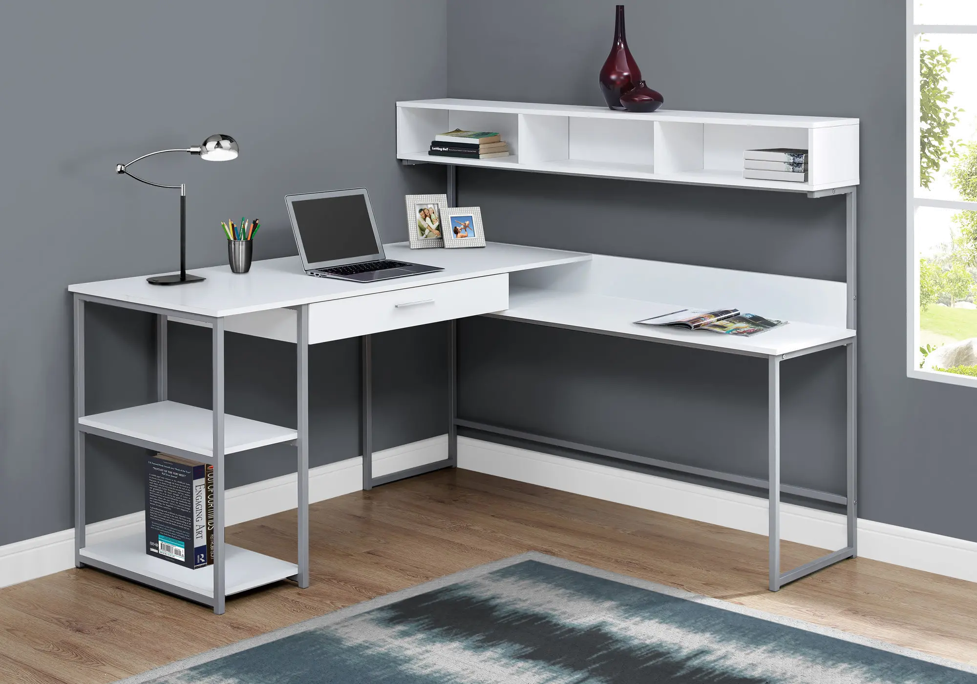 Photos - Office Desk Monarch Specialties White and Silver Metal Corner Computer Desk I 7162 