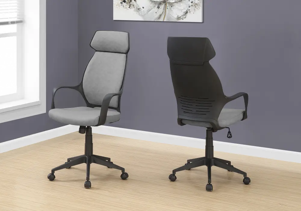 Gray and Black Microfiber Computer Chair-1