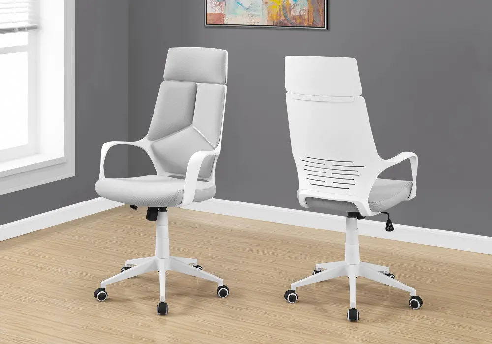 Gray and White Upholstered Computer Chair-1