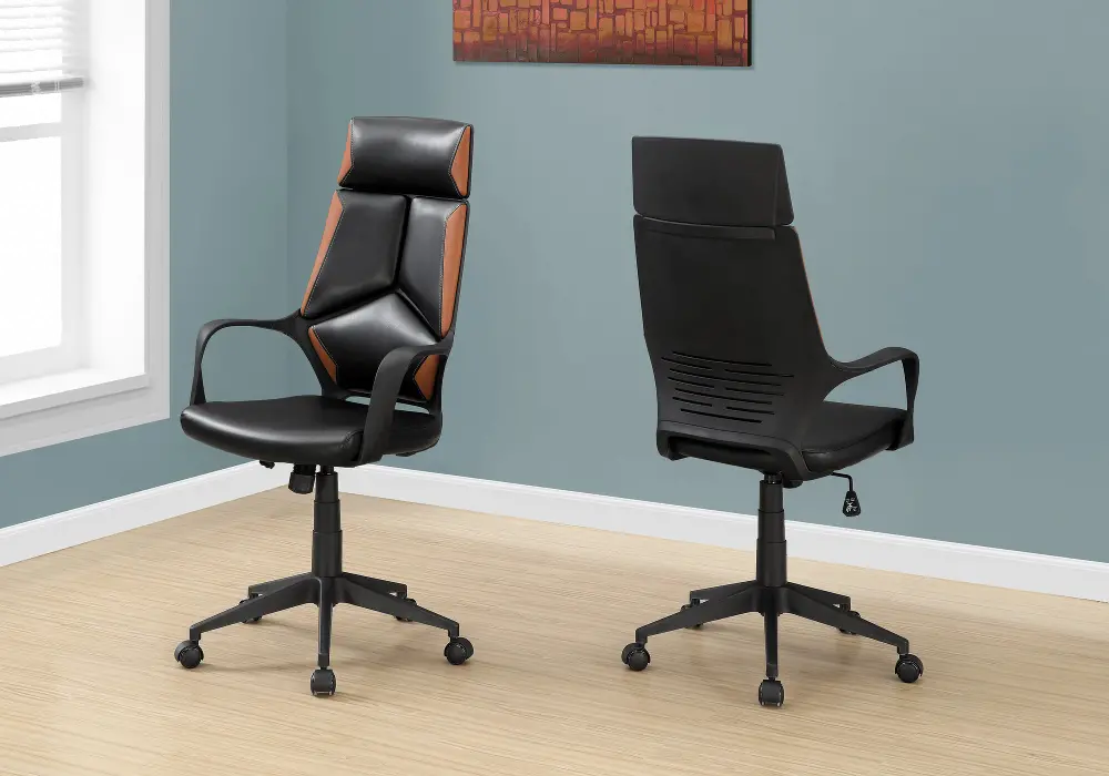 Black and Brown Upholstered Computer Chair-1