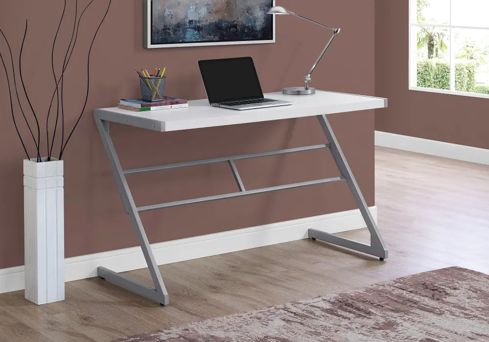 White and Silver Metal Writing Desk-1