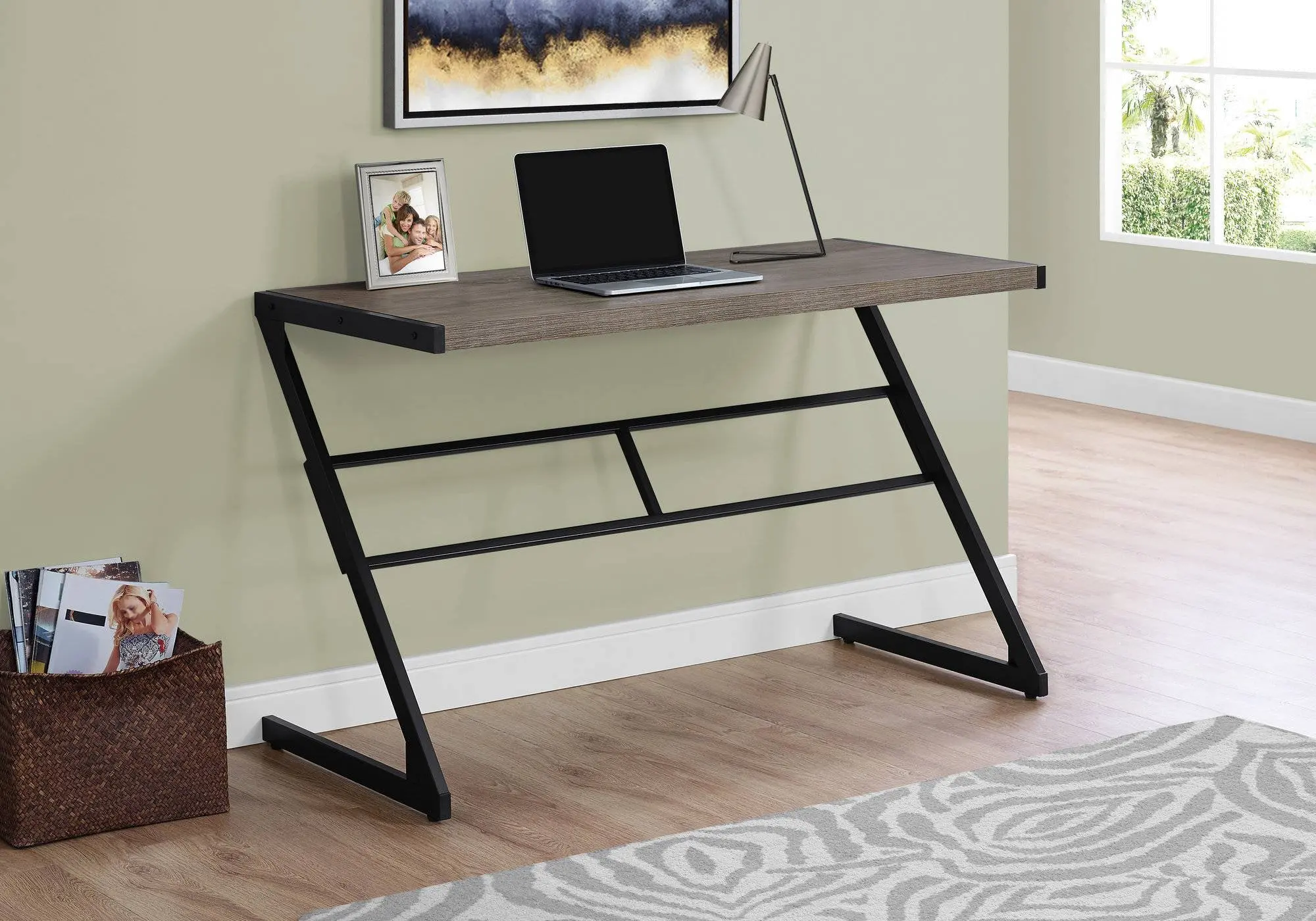Photos - Office Desk Monarch Specialties Taupe and Black Metal Writing Desk I 7373 