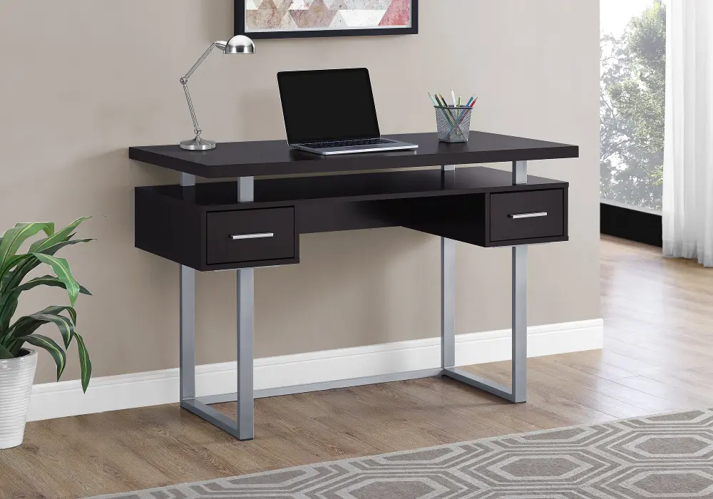 Brown and Silver Small Office Desk-1