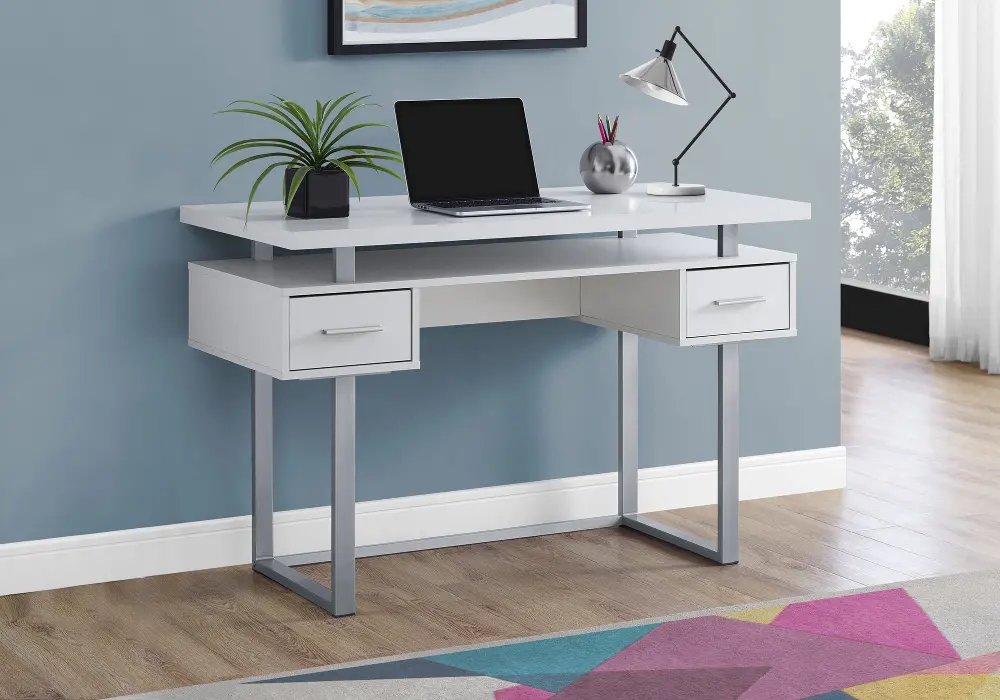 White and Silver Small Office Desk-1