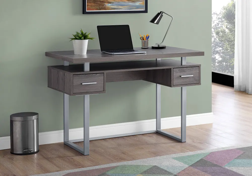 Taupe and Silver Small Office Desk-1