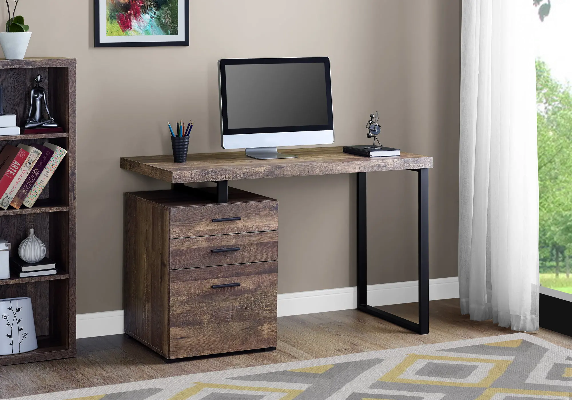 I7408 Brown and Black Metal Small Office Desk - Cubes sku I7408