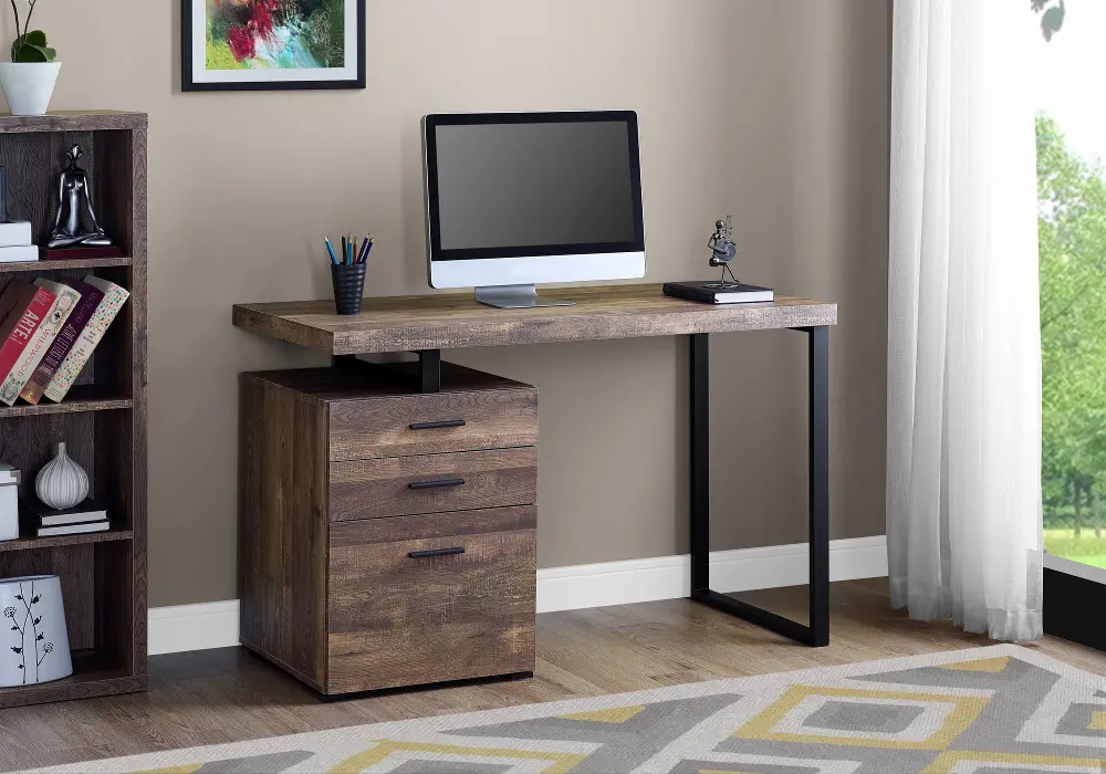Brown and Black Metal Small Office Desk - Cubes-1