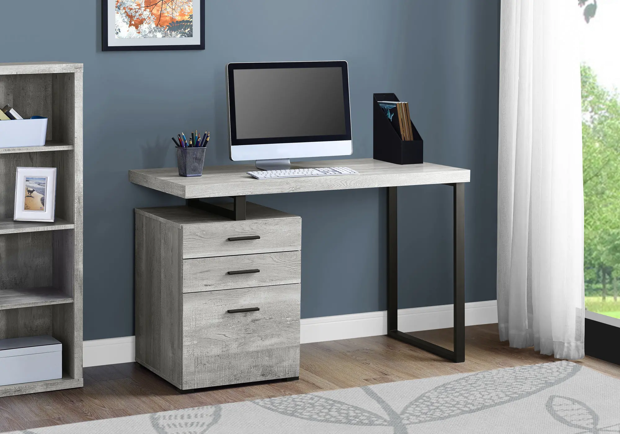 I7409 Gray and Black Metal Small Office Desk - Cubes sku I7409
