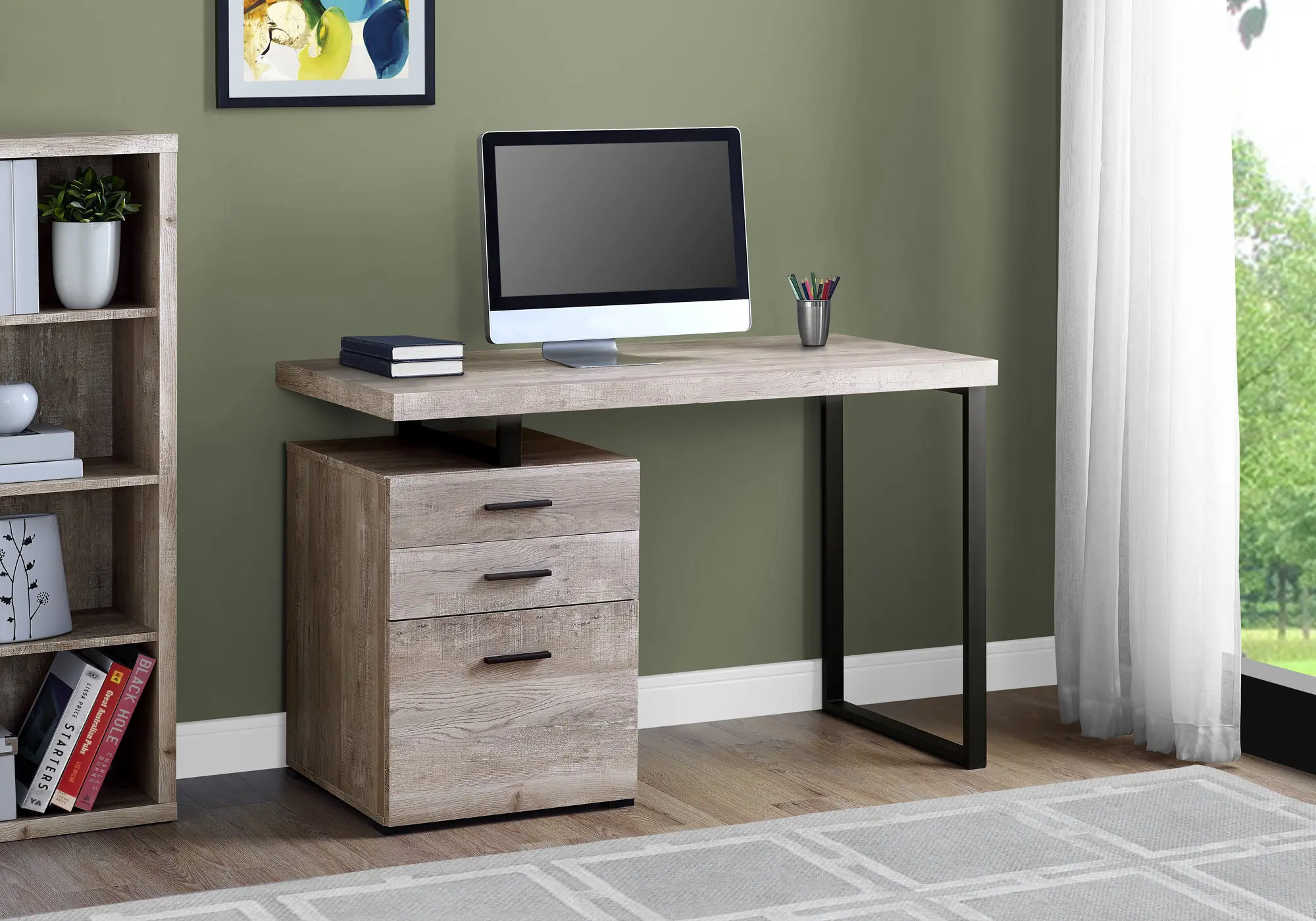 Taupe and Black Metal Small Office Desk