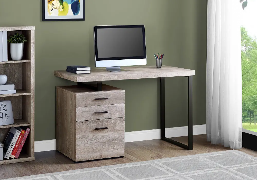 Taupe and Black Metal Small Office Desk-1