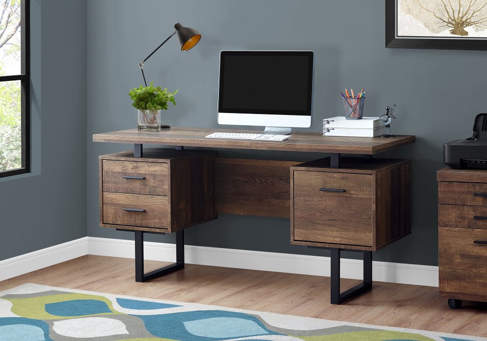 111334527 Brown Wood Grain Look and Metal Computer Desk sku 111334527