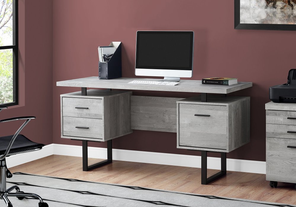 111334535 Gray Wood Grain Look and Metal Computer Desk sku 111334535