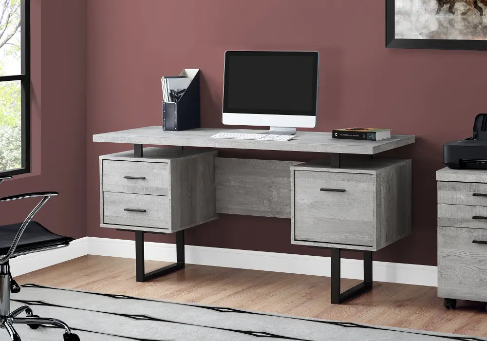 Gray Wood Grain Look and Metal Computer Desk-1