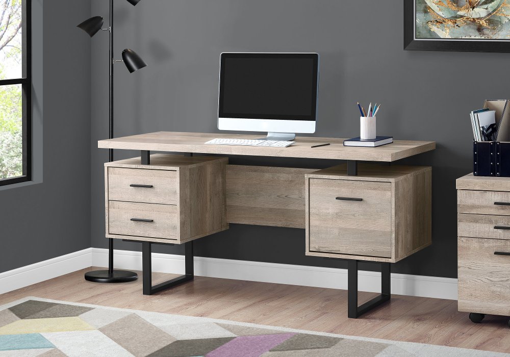 Taupe Wood Grain Look and Metal Computer Desk