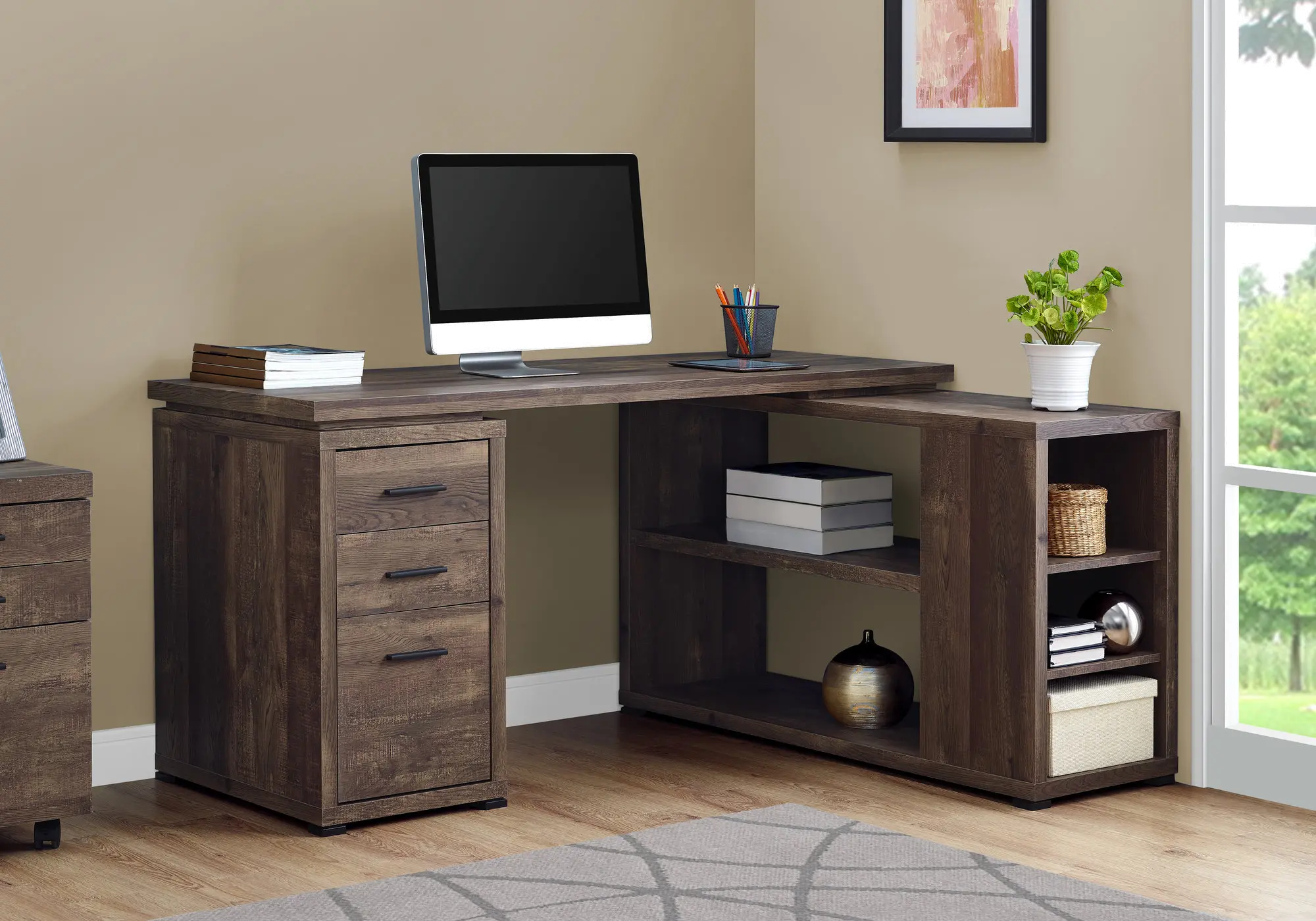 Brown Wood and Black Metal 60 Computer Desk from Monarch