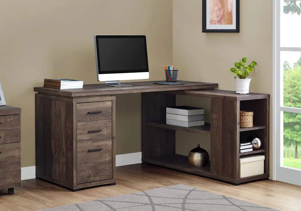 Brown Wood Grain Corner Computer Desk-1