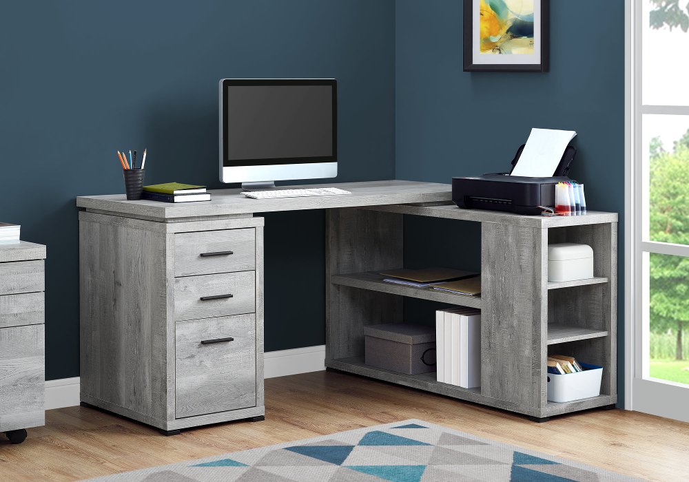 111334578 Gray Wood Grain Corner Computer Desk sku 111334578