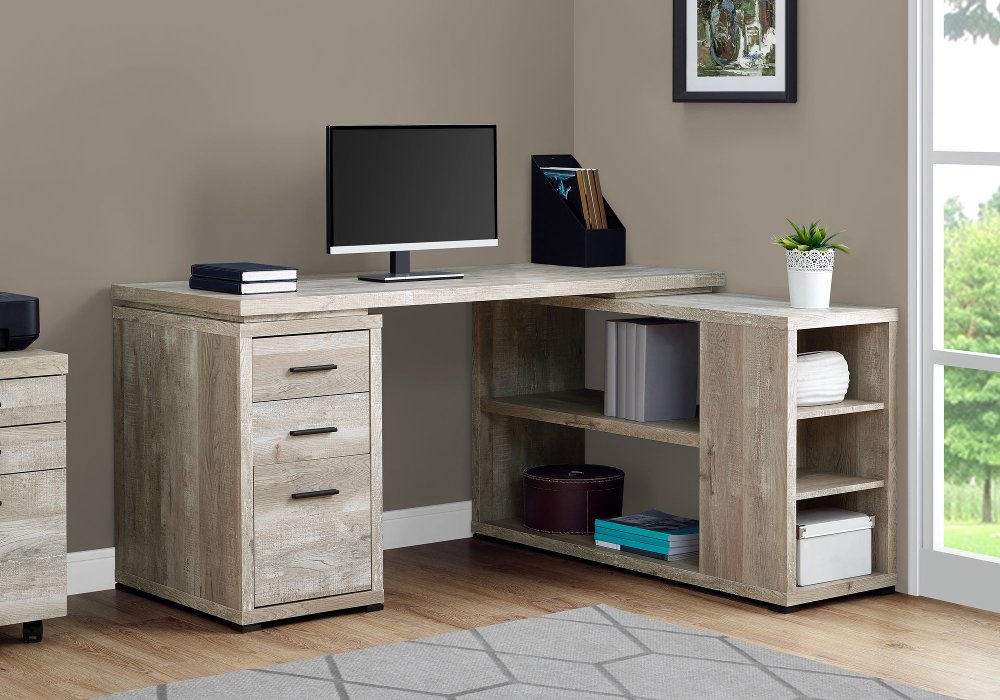 111334586 Taupe Wood Grain Corner Computer Desk sku 111334586