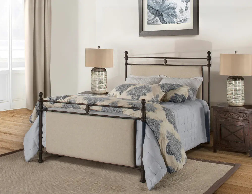 Classic Linen and Brown Queen Metal Bed - Ashley-1