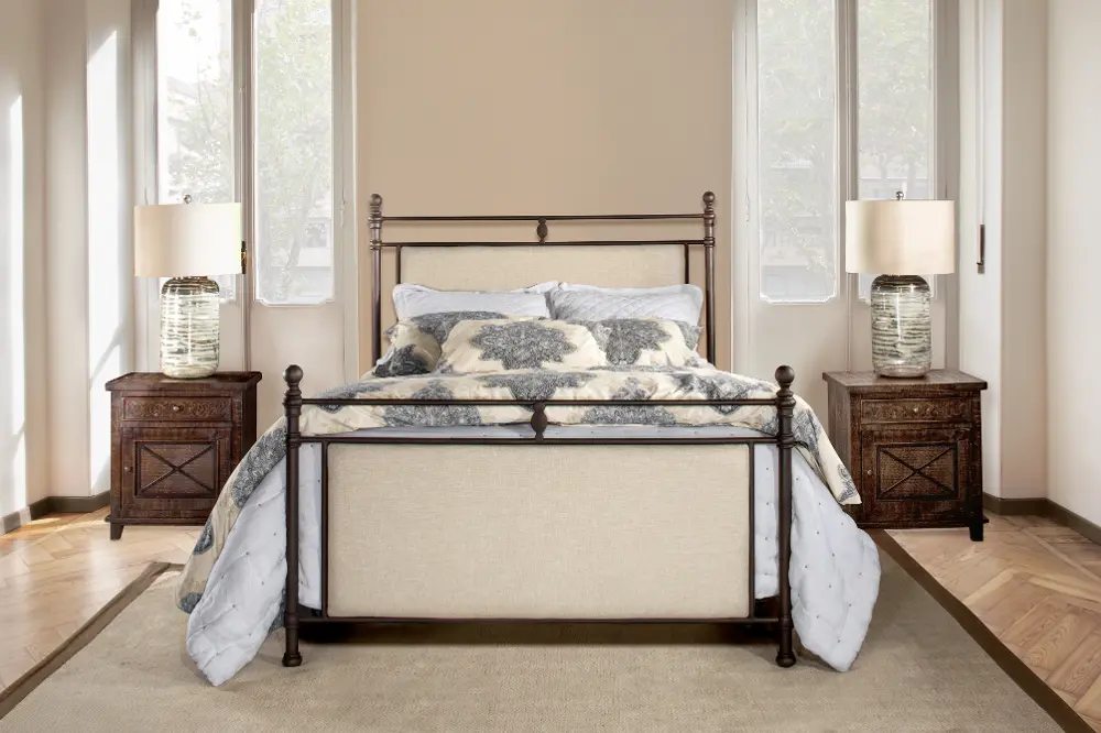 Classic Linen and Brown King Metal Bed - Ashley-1
