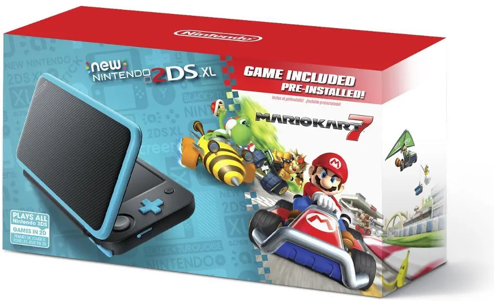 2DSXL/HRDWR_TURQ&BLK New Nintendo 2DS XL with Mario Kart - Black and Turquoise-1