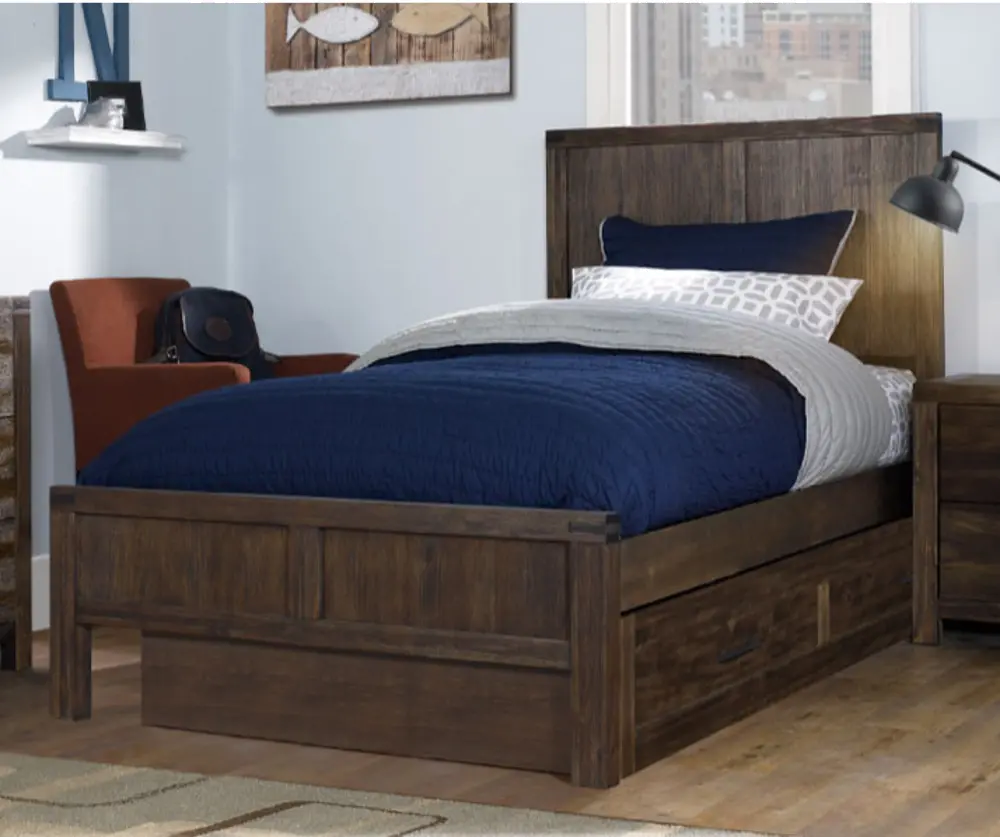 Rustic Contemporary Brown Twin Trundle Bed - St. Croix-1