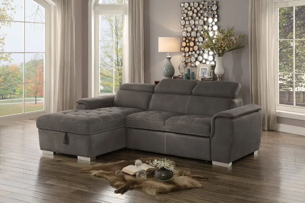 Ferriday Taupe Sectional with Pullout Sofa Bed and Storage-1