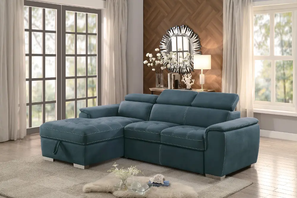 Ferriday Blue Sectional with Pullout Sofa Bed and Storage-1