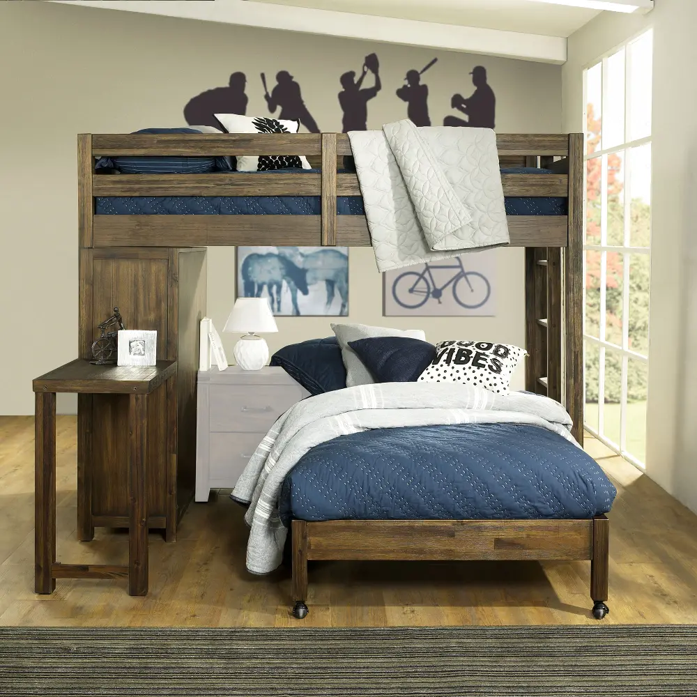 Brown Twin Loft Bed with Full Bed on Casters - St. Croix-1
