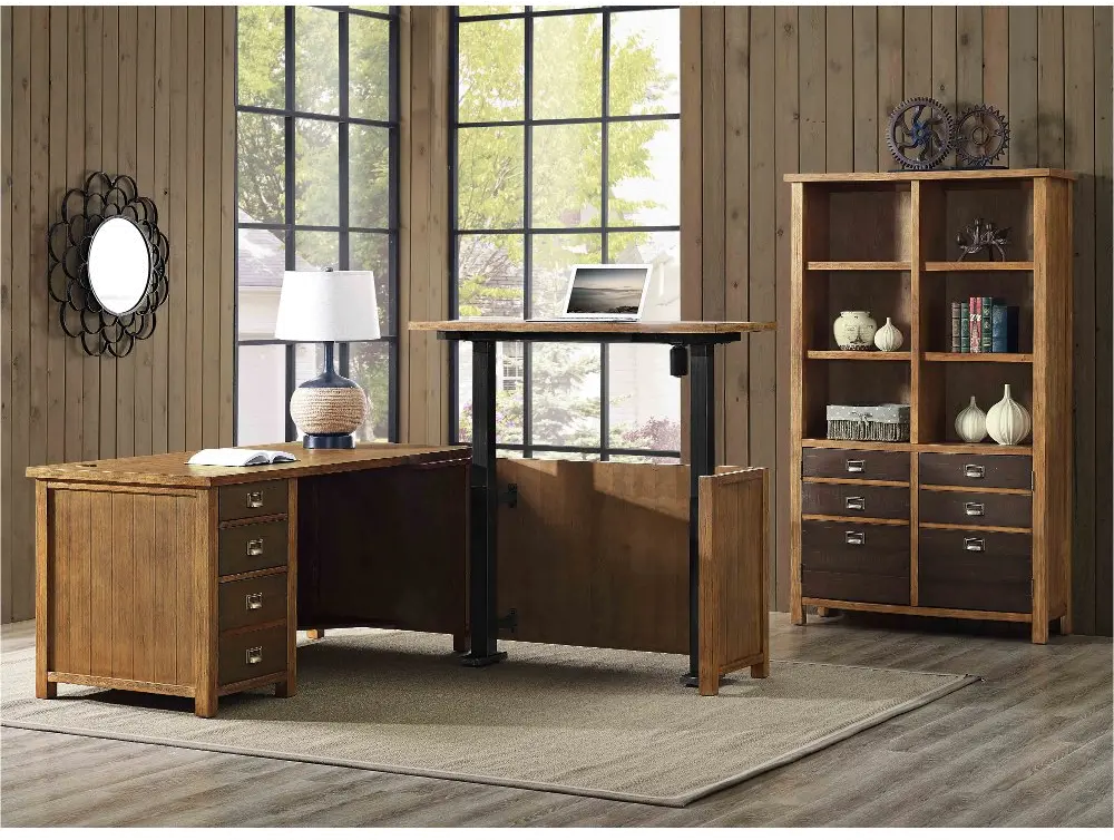 Rustic Hickory Brown L Shaped Standing Desk - Heritage-1